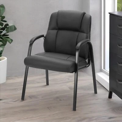 Leather Guest Chair with Padded Arms Comfy Waiting Room Reception Chairs Office - Image 1 of 4
