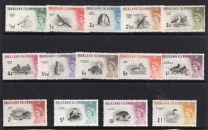 QEII Islas Malvinas 1960 SG;193/207 QEII: AVES VLMM, gato £180 (falta 1/3d) - Imagen 1 de 2