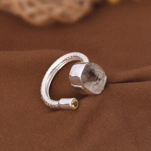 Elegant Herkimer Diamond & Citrine Dome Ring in Sterling Silver Gift For Women's - Picture 1 of 9