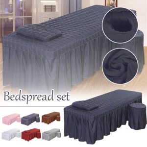 Soft Padded Beauty Massage Bed Full Cover Table Sheet w Hole SPA Bed Cover Skirt - Picture 1 of 19