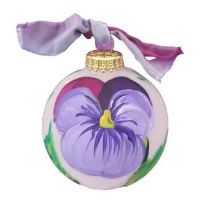 Adorno floral de árbol de Navidad flor púrpura esmerilado pintado a mano acrílico redondo - Imagen 1 de 5