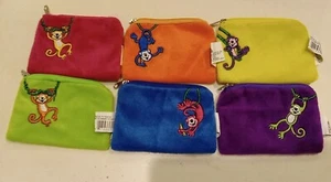 6 COIN PURSES Pouch Embroidered Monkey Cute Small Children Zippered Bags 3x4 NEW - Picture 1 of 7