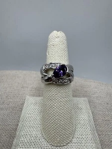 Lia Sophia Silver Tone Faux Amethyst Rhinestone Ring Size 6.25 - Picture 1 of 7