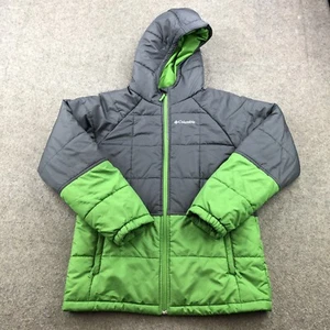 Columbia Jacket Boys Large Gray Green Windbreaker Shell Hooded Casual Quilted - Picture 1 of 8