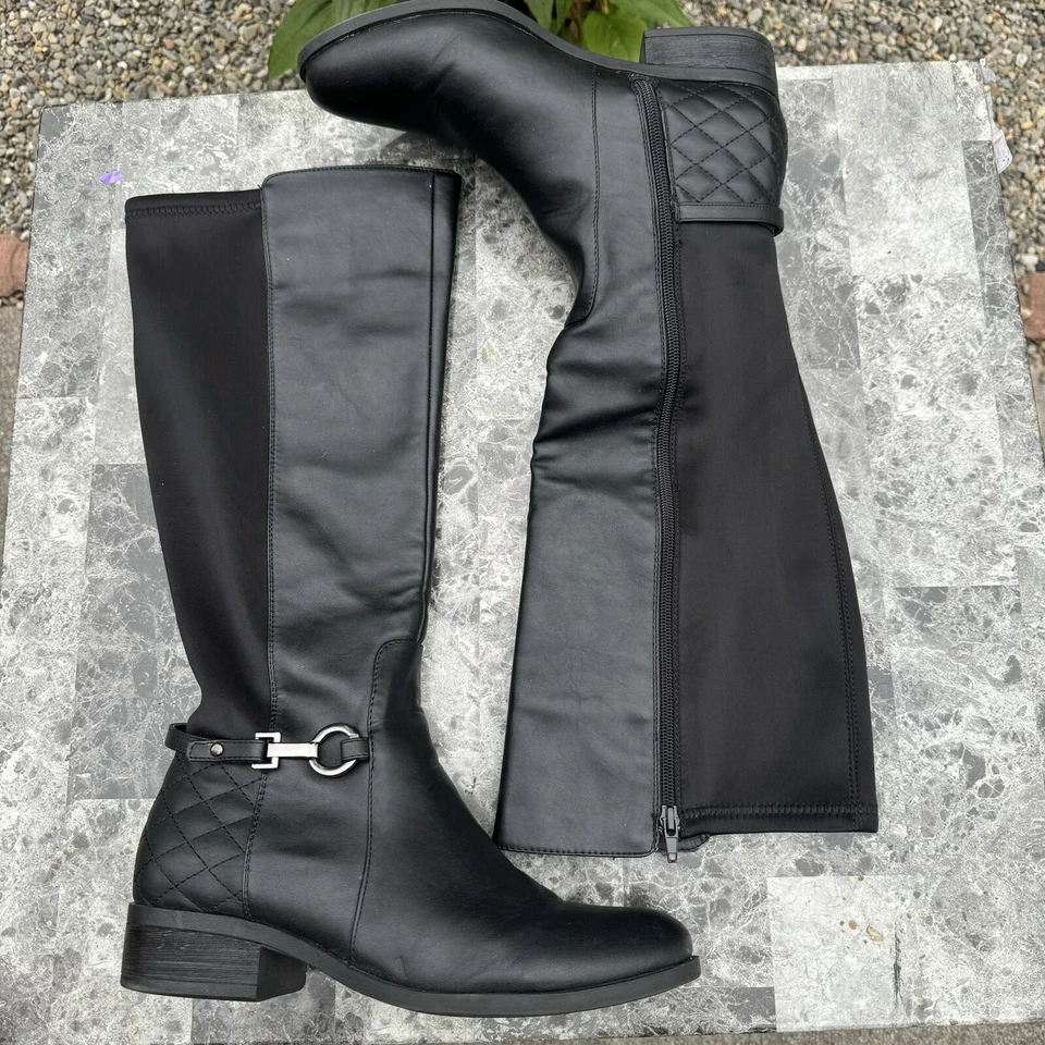 LAURA ASHLEY Knee High Block Heel Boots Black Suede Zip Size 10 M - Image 1 of 4