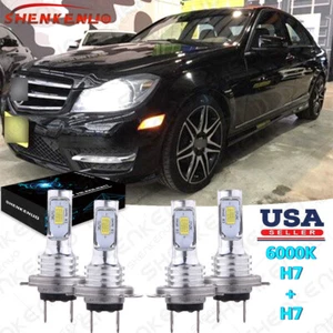 4x Combo H7+H7 LED Headlight Kit High Low Beam for Mercedes-Benz C250 C300 C350 - Picture 1 of 8