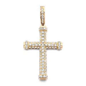 Colgante con dije de cruz religiosa de diamantes genuinos de oro amarillo de 10 k para hombre 1,30 quilates 1,5" - Imagen 1 de 4