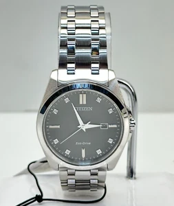 Citizen Eco-Drive BM7100-59H Silver Tone 8 Diamonds Gray Date Dial Watch #99 - Picture 1 of 12