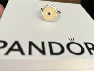 PANDORA Promise Ivory Enamel Disc Ring - Size 7.5 -Very Rare Vintage Piece - Picture 1 of 9