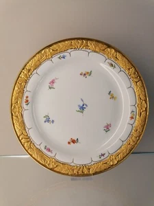 Meissen Prunkteller X Form Streublume Streublümchen Gold Goldbronze ca 25,5 cm. - Picture 1 of 11