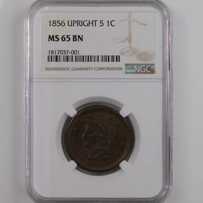 1856 Braided Hair 1C Upright 5 NGC Certified MS65 BN - Image 1 of 4
