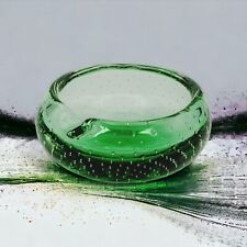 Murano Bullicante Green Round Ashtray Candy Dish Bowl Controlled Bubbles Small