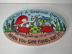 Our Name Is Mud Lori Veasey Hand Painted Seafood Platter "Enjoy A Seafood Diet" - Picture 1 of 5