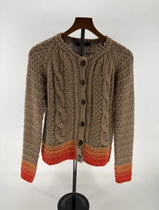 Weekend Max Mara Afosi Cable Knit Wool Cardigan Ombre Camel Womens M - Picture 1 of 10