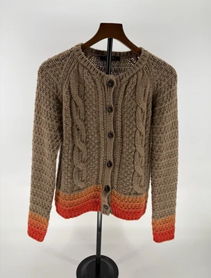 Weekend Max Mara Afosi Cable Knit Wool Cardigan Ombre Camel Womens M - Image 1 of 4