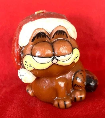 Vintage 1981 Garfield Christmas Candle Figure w Santa Hat Enesco 4.25" Tall — 第 1/4 张图片