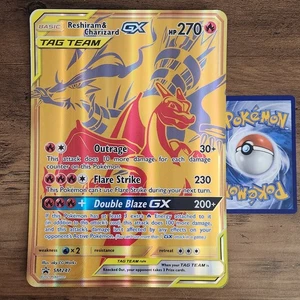 Jumbo Reshiram & Charizard GX SM247 NM Gold Tag Team Pokemon Box Promo Card  - Picture 1 of 4
