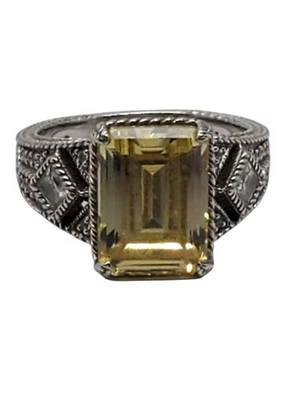 Anillo Judith Ripka Plata Esterlina Corte Esmeralda Circonita Amarilla Talla 10 #22400 Foto 1 de 4