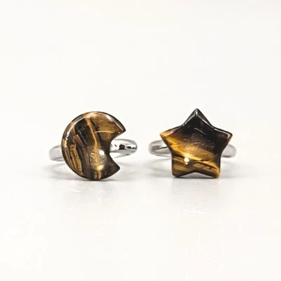 虎眼月亮星星戒指套装可调节宝石首饰女式 — 第 1/4 张图片