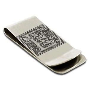 Clip of Money, Stainless Steel Floral Initial Words E, Money Clip for Men, da... - Picture 1 of 4