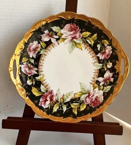 BM de M Limoges Coronet France Black W Roses Gold Embellish 11" Cabinet Plate - Picture 1 of 9
