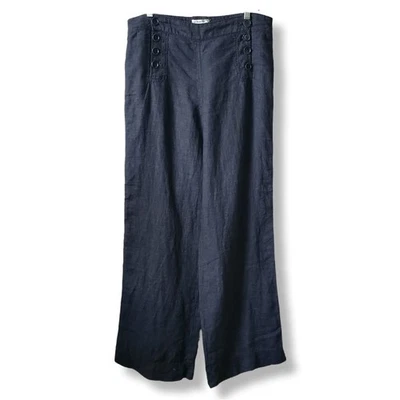 Women Sophie Max Gray Linen Sailor Pant Trouser 8 Career Nautical Summer Neutral - Image 1 of 4