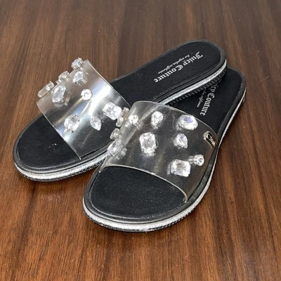 Juicy Couture YAPPER Mujer Negro y Plata Toboganes Con Estrás Transparente Talla 9 Foto 1 de 4