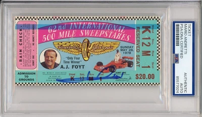 1978 Indy Indianapolis 500 Ticket Signed Mario Andretti PSA DNA COA Autograph F1 - Image 1 of 2