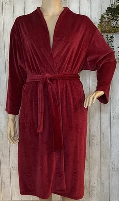 Miss Elaine Stretch Pink Floral Imprint Velour Size XL Self Tie Robe Super Soft - Image 1 of 4