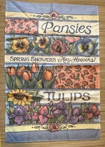 Spring Showers May Flowers FLAG 37”x25” Tulips Pansies cutesy garden porch decor - Picture 1 of 5