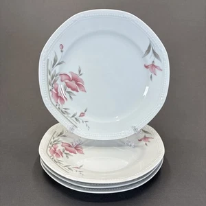 Mitterteich Bavaria Dinner Plates 9 3/8" Set of 4 Pink Flower MIT71 Embossed - Picture 1 of 8