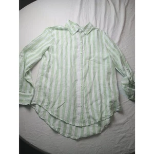 Lola River Aliza Stripe Top Linen Green Button up Women Blouse Size Small  - Picture 1 of 5