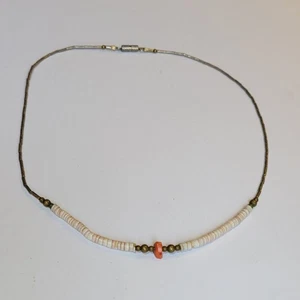 Native American Sterling Liquid Silver Heishi Shell Coral Vintage 15in Necklace - Picture 1 of 6
