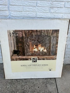 ANTIGUA PANTALLA CHIMENEA HOJA PERGAMINO ACABADO DORADO- - Imagen 1 de 6