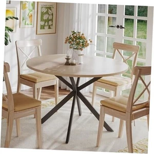 47.2 Inch Round Dining Table for 4, Wood Kitchen Table, Round Dinner Natural - Picture 1 of 8