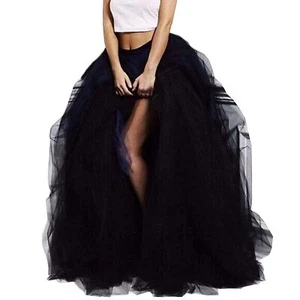 Women Maxi Tulle Floor Length Layered High Waist Spectial Occasion Skirt S Black - Picture 1 of 7