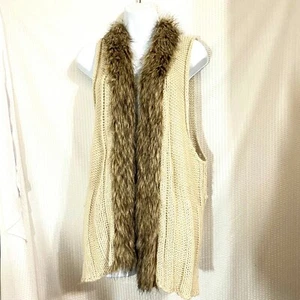 BKE Cream Ivory Faux Fur Open Front Cardigan Sweater Size M - Picture 1 of 6