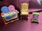 Fisher Price Loving Family Yellow Rocking Chair, Bear Stroller, Twin High Chair