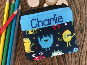 Handmade personalised kids childrens Monster Alien coin purse wallet boy girl - Picture 1 of 4
