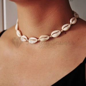 White Sea Shells Choker Adjustable Hawaii Beach Dress Cowrie Pendant Necklace - Picture 1 of 12