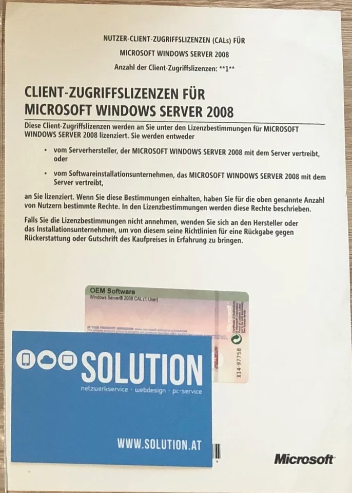 Microsoft Windows Server Standard 2008 1-User CAL Zugirffslizenz - Bild 1 von 1
