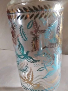 Vtg 1960's George Briard Birds of Paradise Glass Apothecary Jar Gold Turquoise - Picture 1 of 8