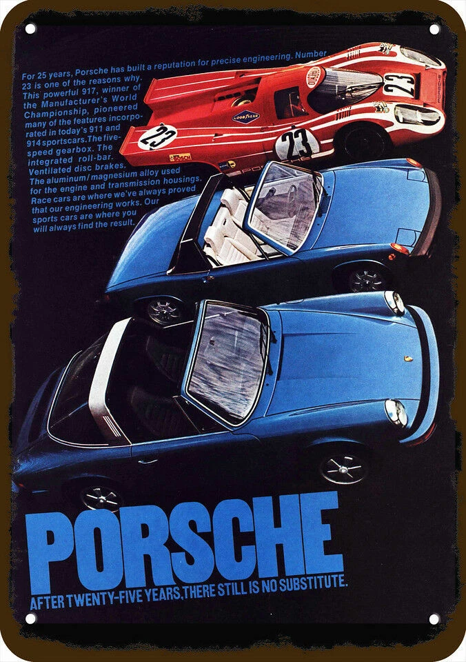 Porsche 917 911 y 914 1975 deportivo aspecto vintage réplica decorativa letrero de metal Foto 1 de 1