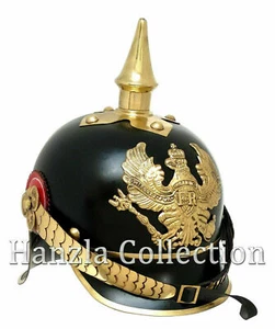 Brass Leather Armor Spike Officer Helmet German Pickelhaube Prussian WWI Costume - Picture 1 of 5