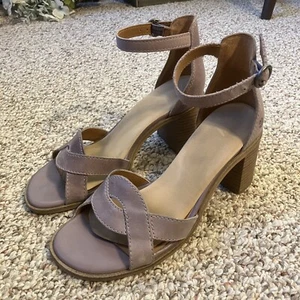 Lucky Brand Chunky Heels Size 6 M Shoes Purple Tan Y2K Ankle Strap Sandal Fairy - Picture 1 of 10