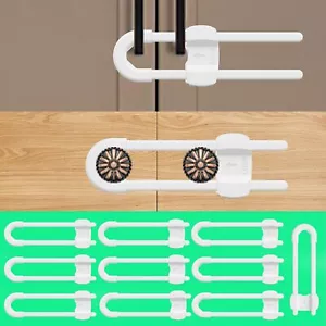 4 button Cabinet Locks, U-Shaped Proofing Drawers Safety Child Locks Adjustable - Picture 1 of 5