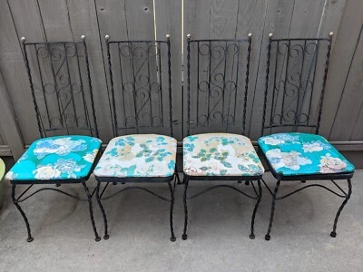 MCM Lloyd Heywood Wakefield 4 SILLAS 1 BASE DE MESA Juego de patio de hierro forjado Foto 1 de 4