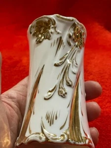 Vintage Hand Painted Nippon Hatpin Holder Gold on White 4-1/4"t - Picture 1 of 12