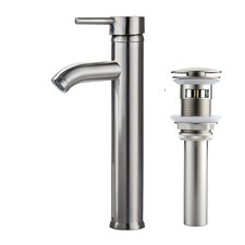 Bathroom Sink Faucet Brushed Nickel Tall Single Handle Lavatory Tap &Drain Mixer