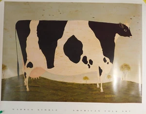 1991 24X30 WARREN KIMBLE AMERIKANISCHE VOLKSKUNST POSTER STEHENDE KUH - Bild 1 von 8